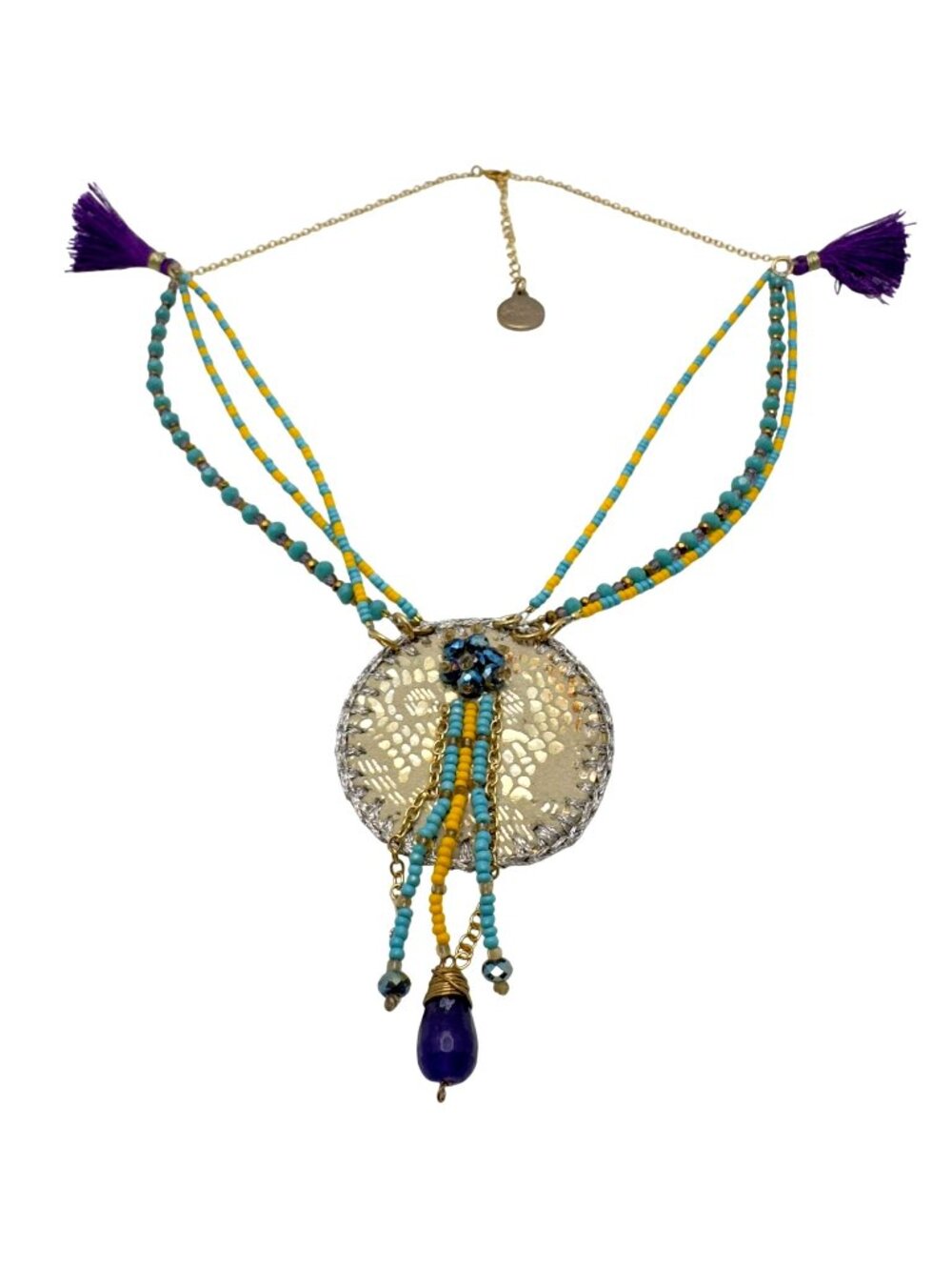 Miguel Tinajero Leather Beads Multi Chain Necklace Handmade Mexico Tassel